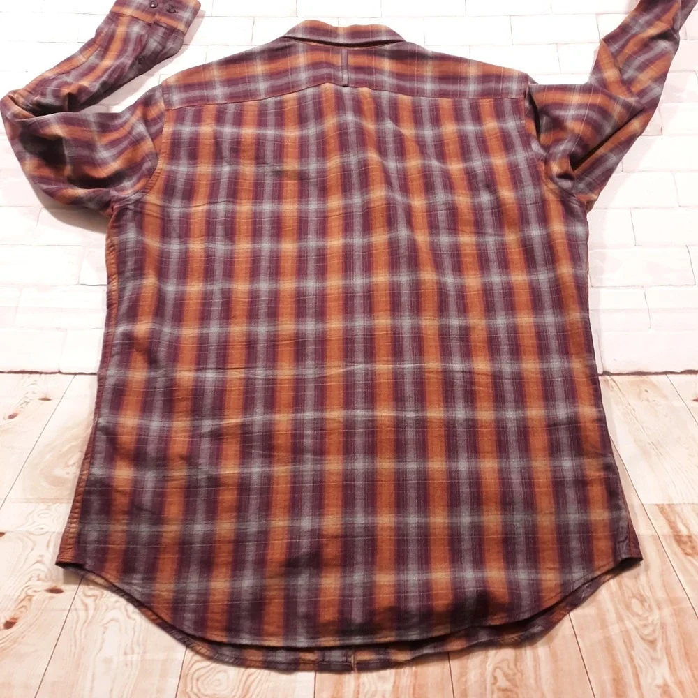 Banana Republic Luxe Flannel Shirt Mens Large Grant Fit Purple Orange Cotton